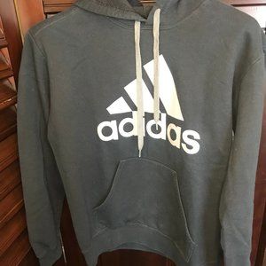 ADIDAS MEN SIZE SMALL BLACK BIG 3 GRAY STRIPES LOGO HOODIE SWEATSHIRT